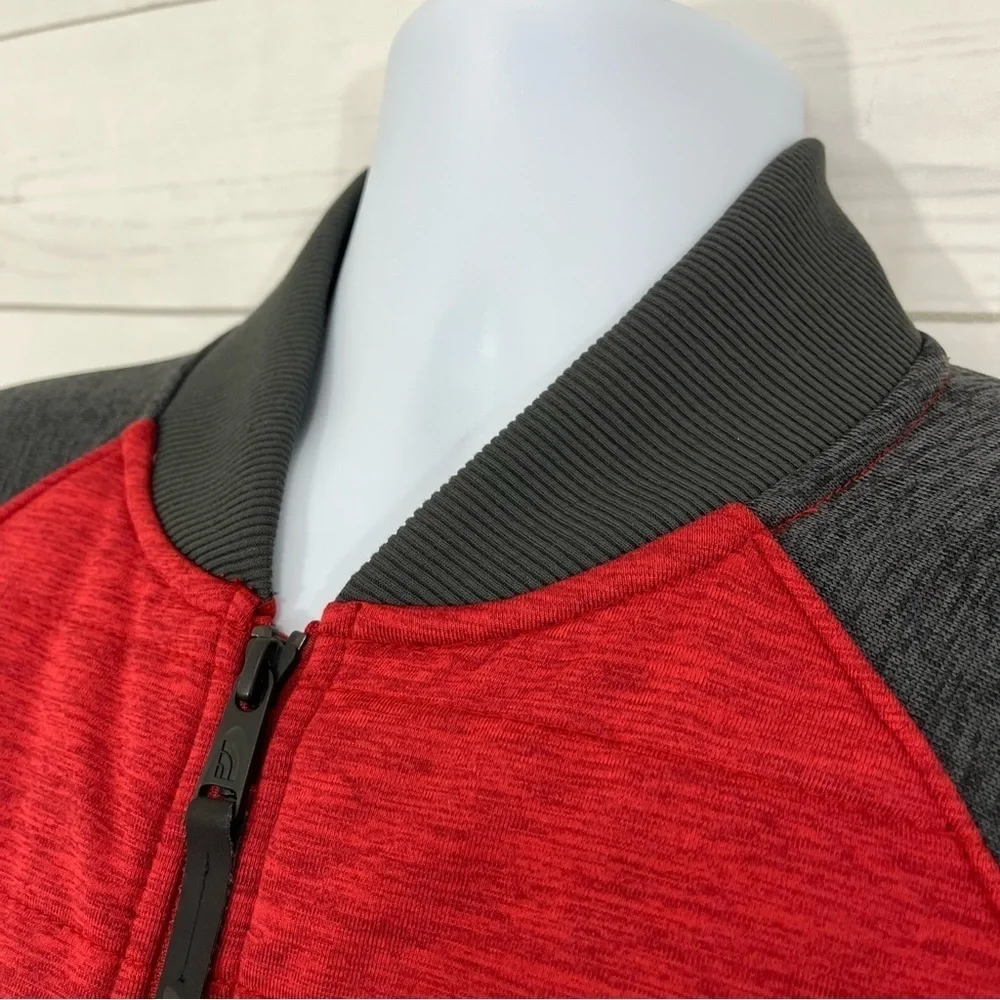 The North Face Red Gray Zipper Quilted Bomber Insulated Jacket